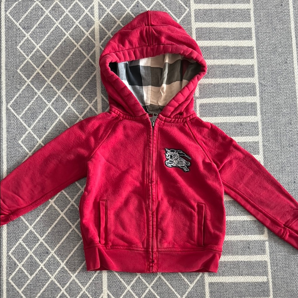 Burberry Red Sweatshirt with Hood and Elasticized Cuffs